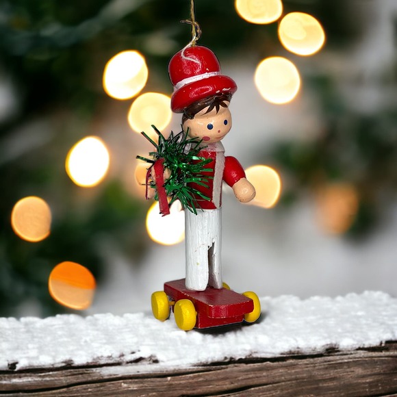Vintage Clothes Pin Guy on A Skateboard Christmas Ornament - Picture 2 of 10